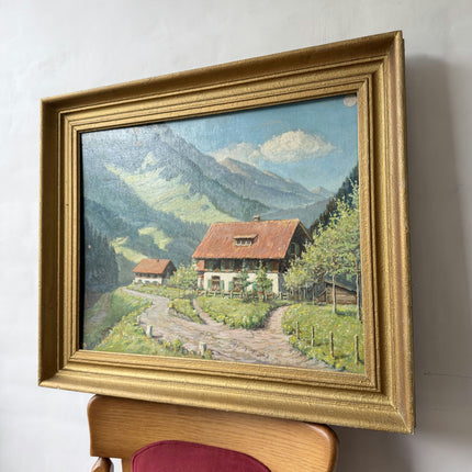 Expressive Landscape Oil Painting "Mountain Cottage" Vintage Artwork Holland Art Shop