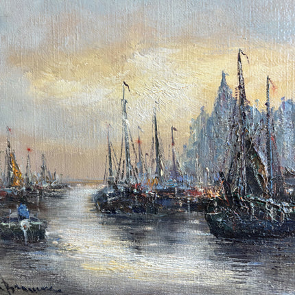 Rustic Harbor Scene Oil Painting "Gilded Frame" Elegant Artwork Holland Art Shop