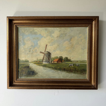 Detailed Landscape Oil Painting "Dutch Windmill" Classic Artwork Holland Art Shop