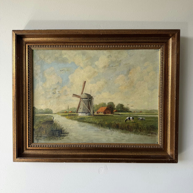 Detailed Landscape Oil Painting "Dutch Windmill" Classic Artwork Holland Art Shop