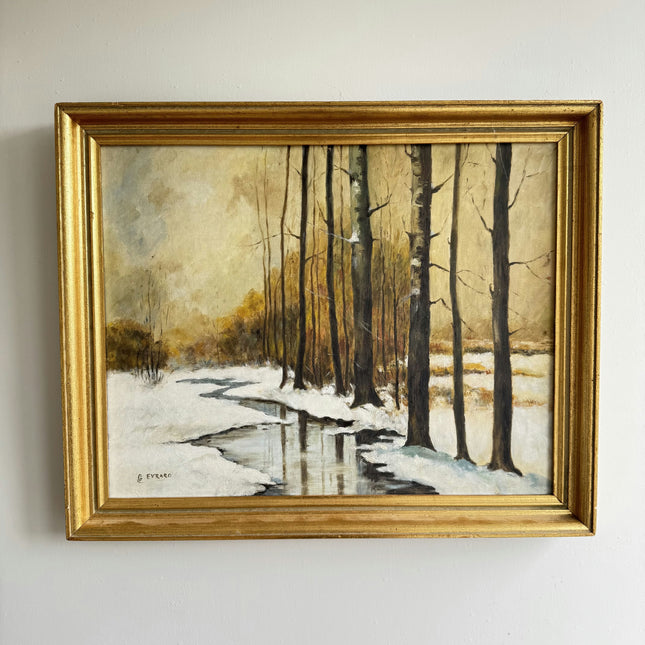 Vintage Winter Landscape Oil Painting "Birch Trees" Elegant Artwork Holland Art Shop