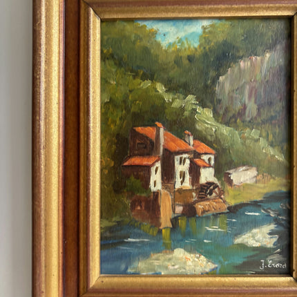 Classic Landscape Oil Painting "Riverside Houses" Vintage Small Artwork Holland Art Shop
