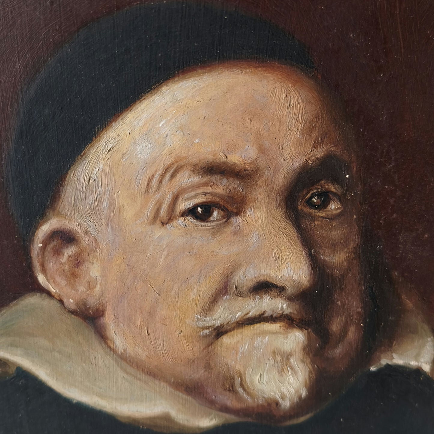 Vintage Man with Beard Mustache Red Warm Toned Oil Painting