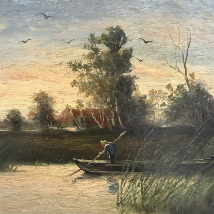 19th Century Antique Seascape Oil Painting "Fishing Boat" Artwork Holland Art Shop