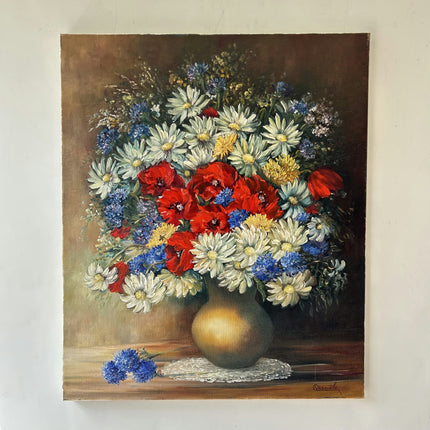 Timeless Floral Still Life Oil Painting "Canvas Backside" Authentic Artwork Holland Art Shop