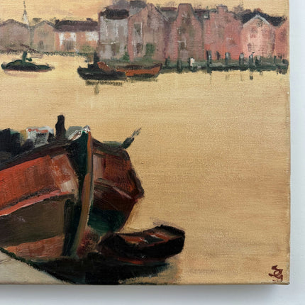 Rustic Seascape Oil Painting "Red Boats" Detailed Art Holland Art Shop