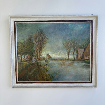 Elegant Landscape Oil Painting "Sailing Boat" Vintage Art Holland Art Shop