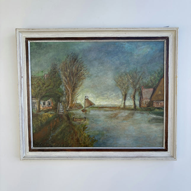 Elegant Landscape Oil Painting "Sailing Boat" Vintage Art Holland Art Shop