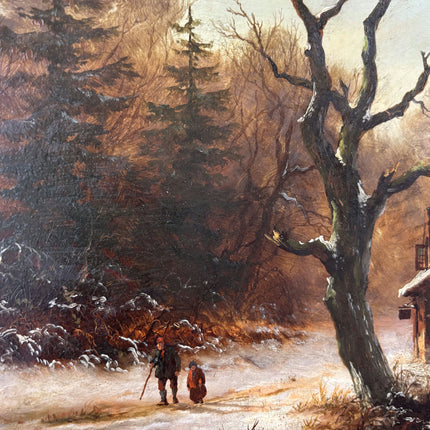 Expressive Oil Painting Winter Landscape "Winter Walkers" Intriguing Medium Art