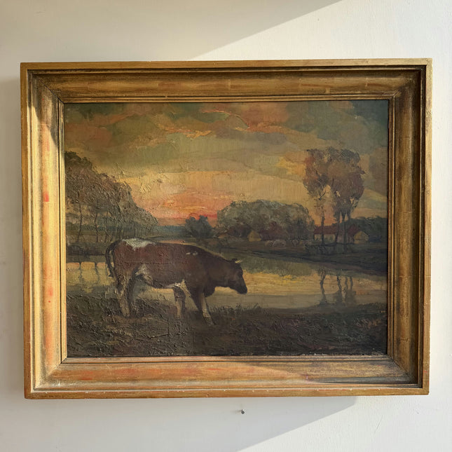 Vintage Animals Oil Painting "Grazing Cow" Expressive Large Art Holland Art Shop