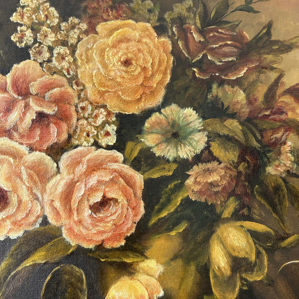 Rustic Floral Still Life Oil Painting "Peach Roses" Detailed Art Holland Art Shop