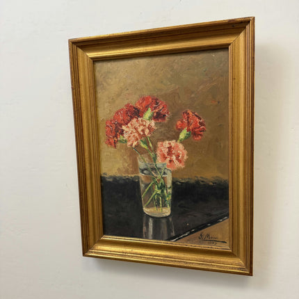 Timeless Floral Still Life Oil Painting "Carnation Vase" Rustic Small Art Holland Art Shop