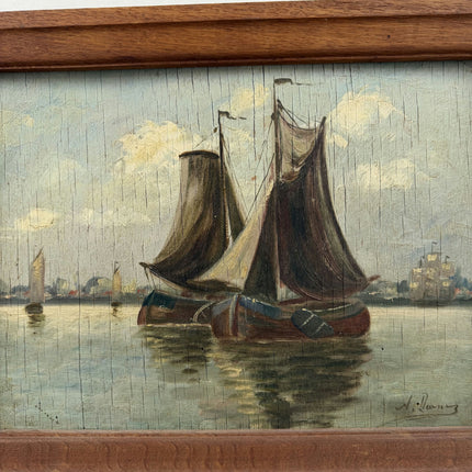 19th Century Antique Seascape Oil Painting "Sailing Boat" Art Holland Art Shop