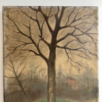 Rustic Landscape Oil Painting "Bare Tree" Authentic Small Art Holland Art Shop
