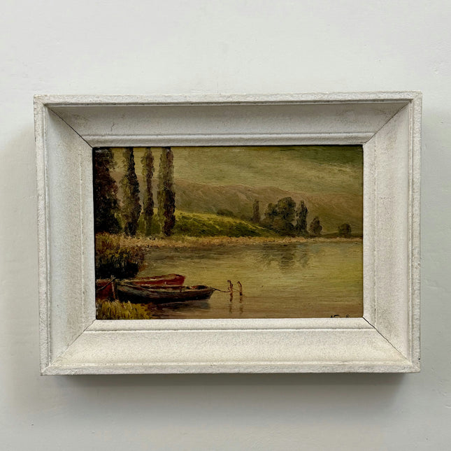 Expressive Landscape Oil Painting "Rowboat Shore" Authentic Small Art Holland Art Shop