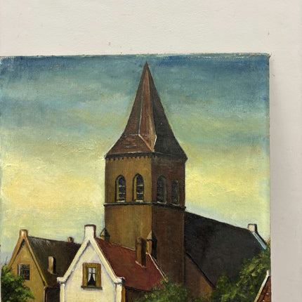 Original Cityscape Oil Painting "Church Tower" Detailed Small Artwork Holland Art Shop