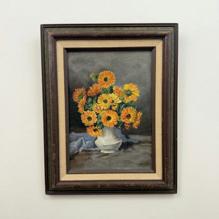 Handcrafted Flowery Still Life Oil Painting "Sunflower Vase" Rustic Artwork Holland Art Shop