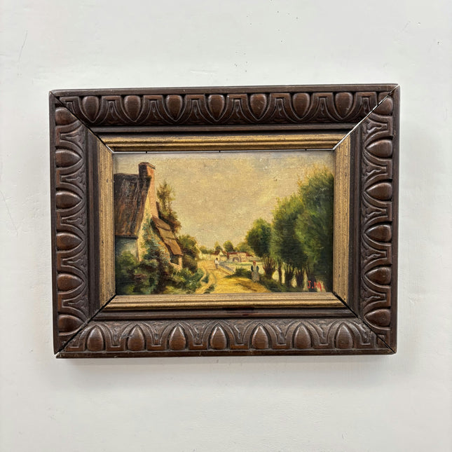 Expressive Landscape Oil Painting "Wooden Frame" Handcrafted Small Artwork Holland Art Shop