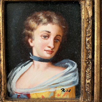 19th Century Oil Painting Portrait "Elegant Young Woman" Small Artwork Holland Art Shop