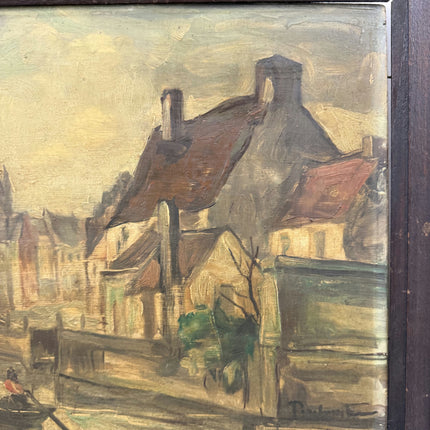 Vintage Cityscape Oil Painting "Canal Boat" Original Artwork Holland Art Shop