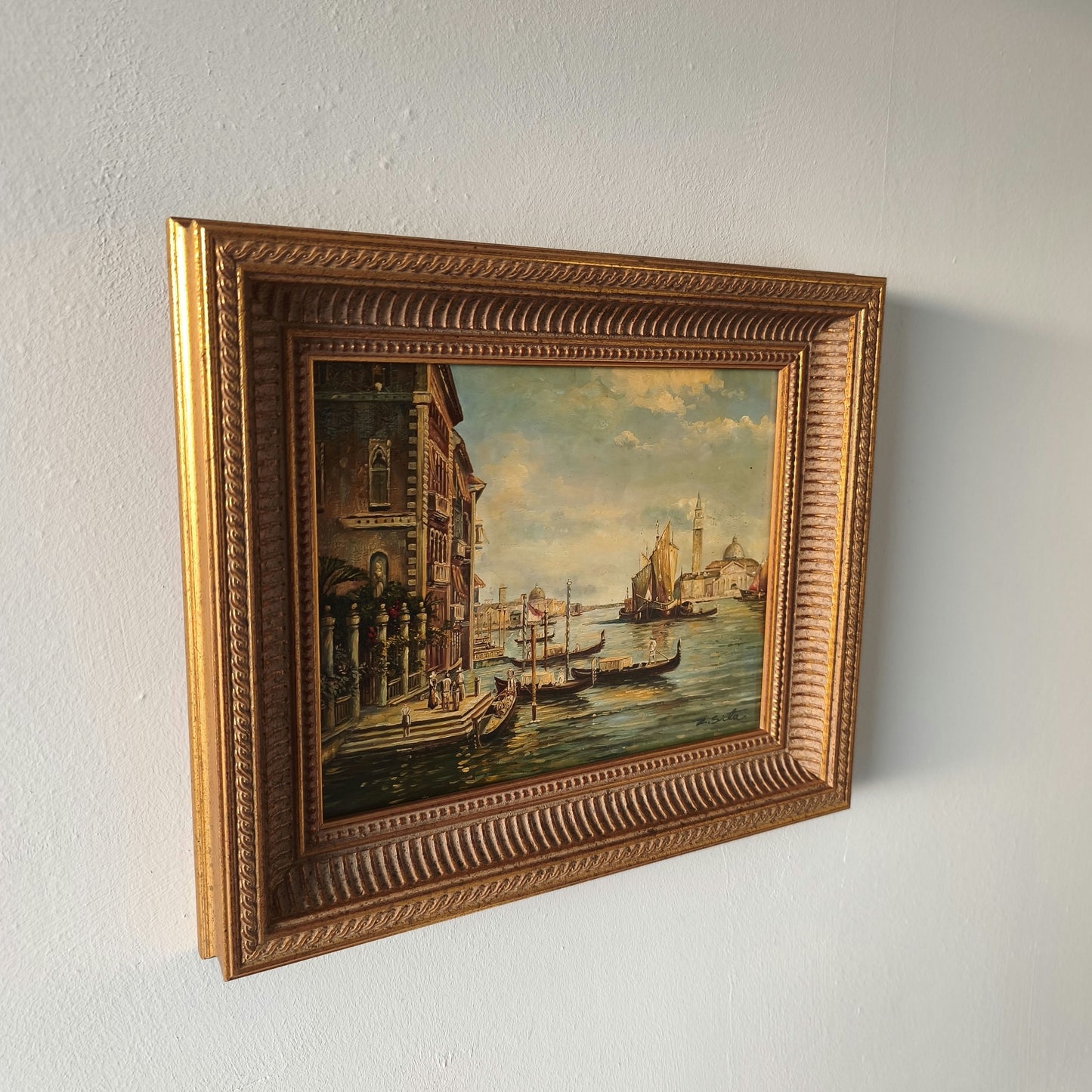 Vintage "Gondolas" Boats Italian City Architecture Hand Made Oil Painting