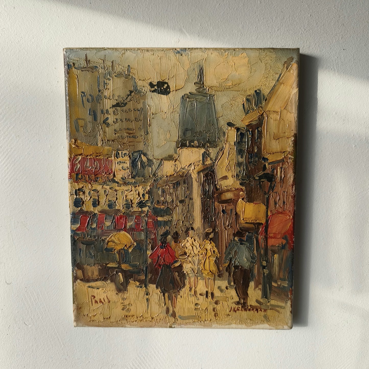 Classic Cityscape Oil Painting "City Stroll" Handcrafted Small Art