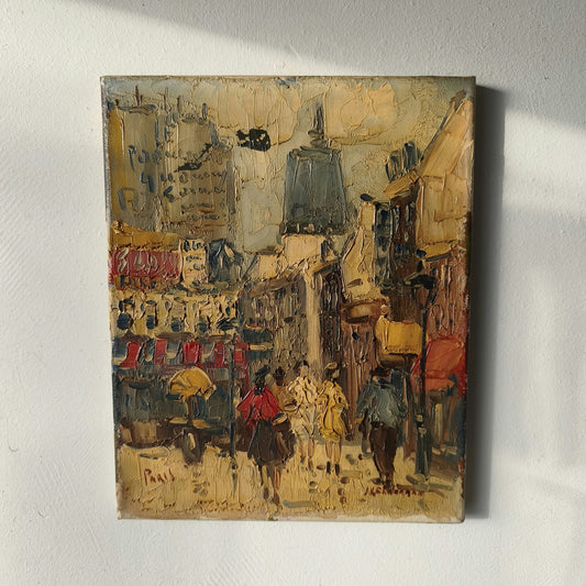 Classic Cityscape Oil Painting "City Stroll" Handcrafted Small Art