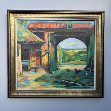 Timeless Farm Oil Painting "Rooster Group" Rustic Art Holland Art Shop