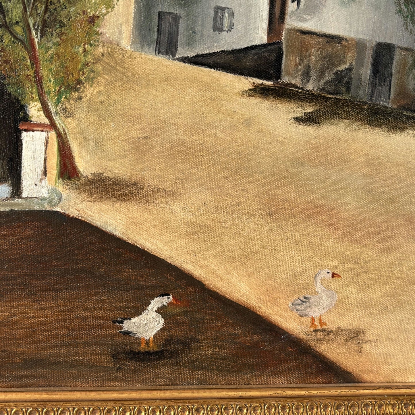 Classic Oil Painting Cityscape "Grazing Geese" Traditional Large Art