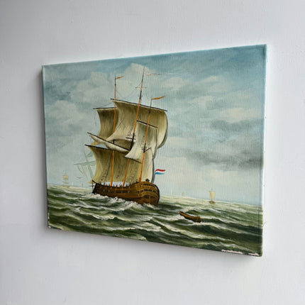 Expressive Seascape Oil Painting "Sailing Ship" Rustic Art Holland Art Shop