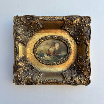 Elegant Seascape Oil Painting "Fishing Boat" Handcrafted Small Art Holland Art Shop