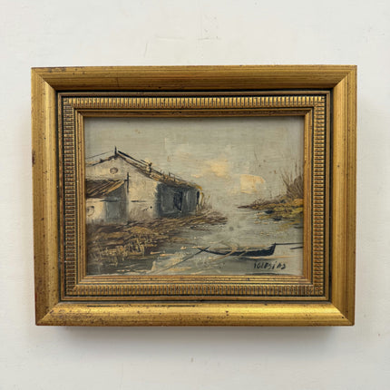 Authentic Harbor Scene Oil Painting "Gilded Frame" Timeless Small Artwork Holland Art Shop