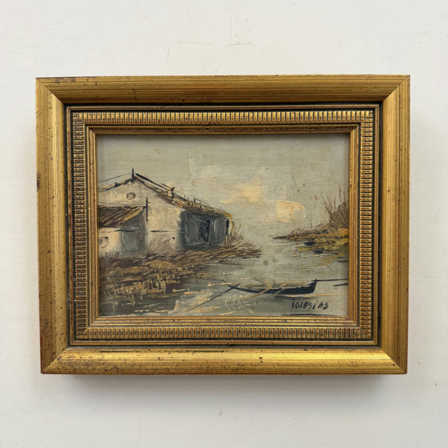 Authentic Harbor Scene Oil Painting "Gilded Frame" Timeless Small Artwork Holland Art Shop