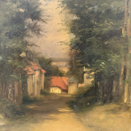 19th Century Antique Landscape Oil Painting "Village House" Small Artwork Holland Art Shop