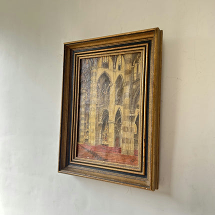 Handcrafted Church Interior Oil Painting "Gilded Frame" Rustic Small Artwork Holland Art Shop
