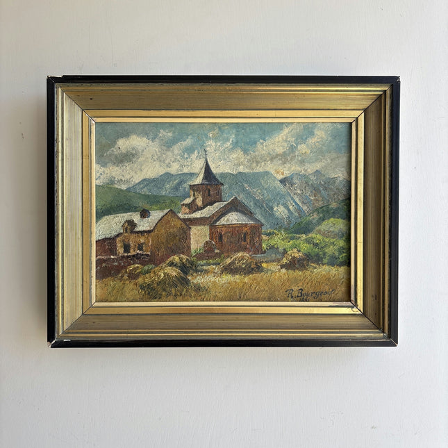Elegant Landscape Oil Painting "Village Church" Vintage Small Artwork Holland Art Shop
