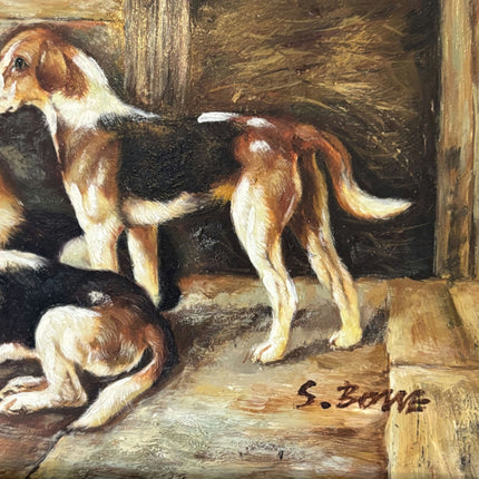 19th Century Animals Oil Painting "Beagle Trio" Small Art - HollandArtShop