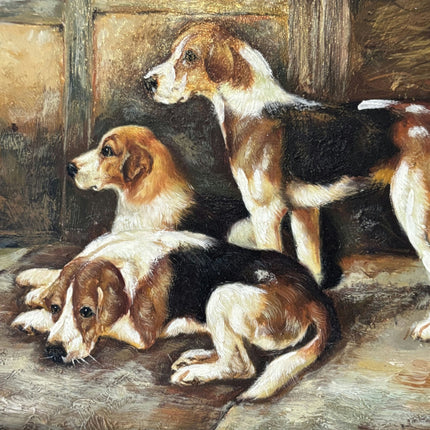 19th Century Animals Oil Painting "Beagle Trio" Small Art - HollandArtShop