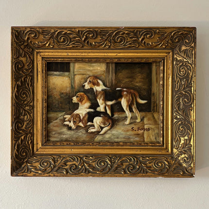 19th Century Animals Oil Painting "Beagle Trio" Small Art - HollandArtShop