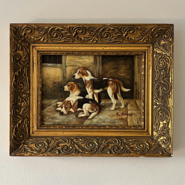 19th Century Animals Oil Painting "Beagle Trio" Small Art - HollandArtShop