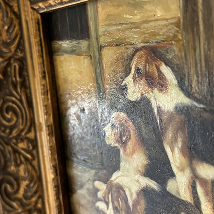 19th Century Animals Oil Painting "Beagle Trio" Small Art - HollandArtShop