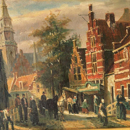 19th Century Cityscape Oil Painting "Market Scene" Belgique Art - HollandArtShop