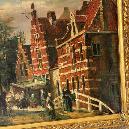 19th Century Cityscape Oil Painting "Market Scene" Belgique Art - HollandArtShop