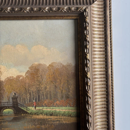 19th Century Dutch Landscape Oil Painting Bridge Trees Signed Original - HollandArtShop