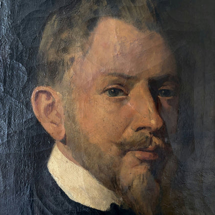 19th Century Gentleman Black Suit Beard Collar Antique Oil Painting Authentic - HollandArtShop