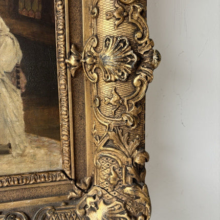 19th Century “LADY WITH FLOWERS” Antique Oil Painting Romantic Portraiture Women - HollandArtShop