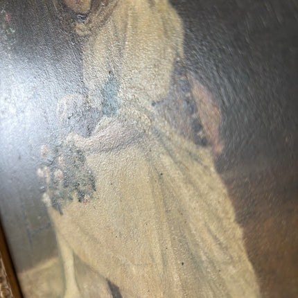 19th Century “LADY WITH FLOWERS” Antique Oil Painting Romantic Portraiture Women - HollandArtShop