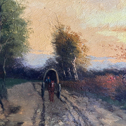 19th Century Landscape Oil Painting Horse Drawn Carriage Antique a. Louis Apol - HollandArtShop