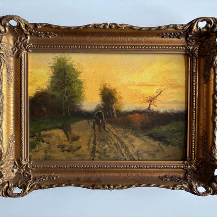 19th Century Landscape Oil Painting Horse Drawn Carriage Antique a. Louis Apol - HollandArtShop