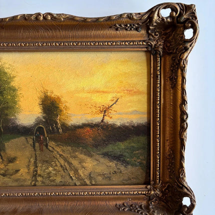 19th Century Landscape Oil Painting Horse Drawn Carriage Antique a. Louis Apol - HollandArtShop